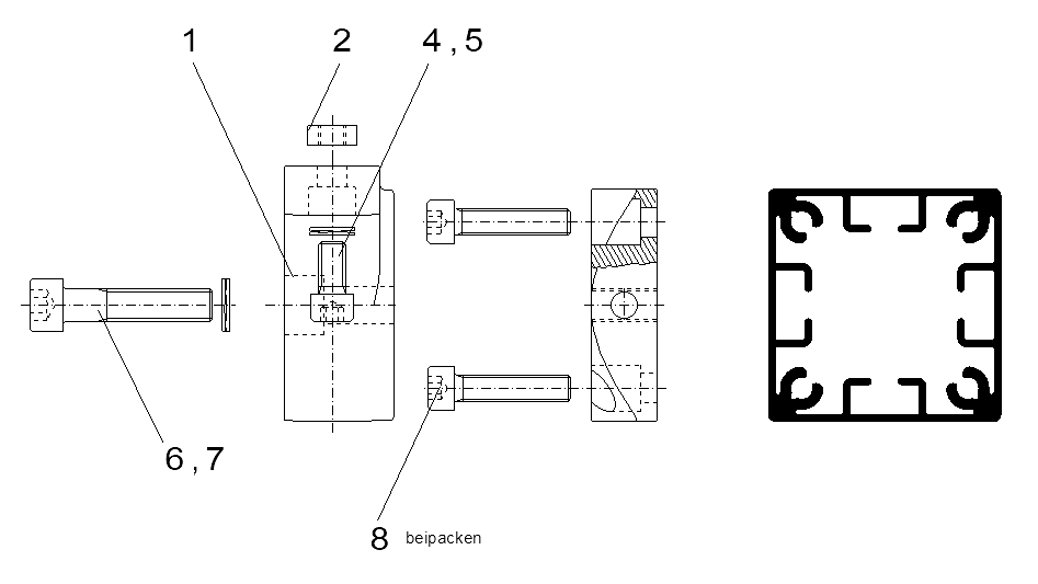 Leitrohrlager für Konstrukt.profil 70mm gekuppelt